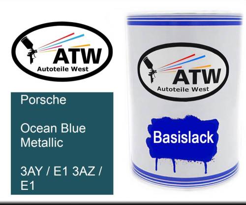 Porsche, Ocean Blue Metallic, 3AY / E1 3AZ / E1: 500ml Lackdose, von ATW Autoteile West.